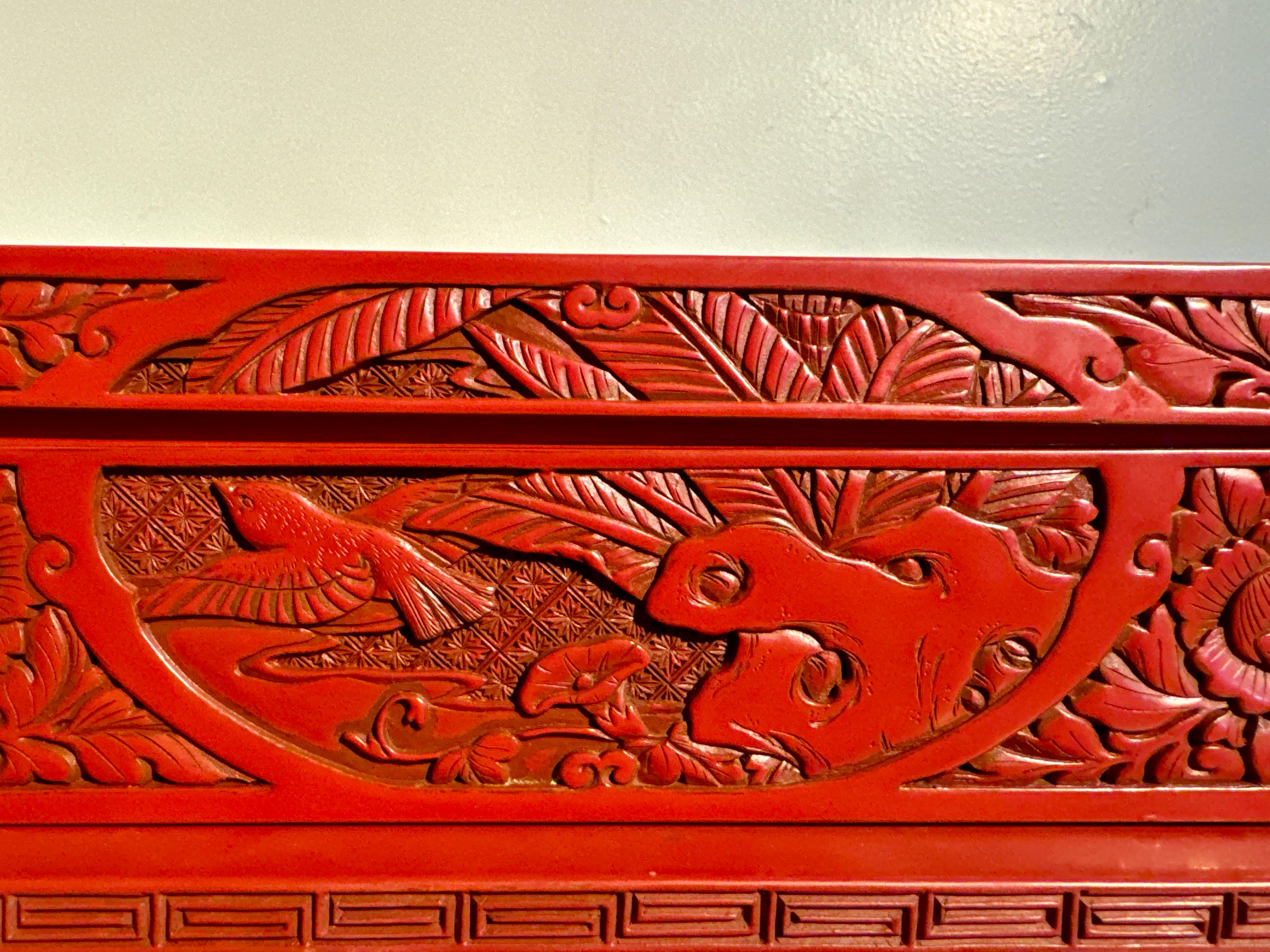 Japanese Carved Red Lacquer Box on Stand, Showa Era, mid 20th century, Japan 5