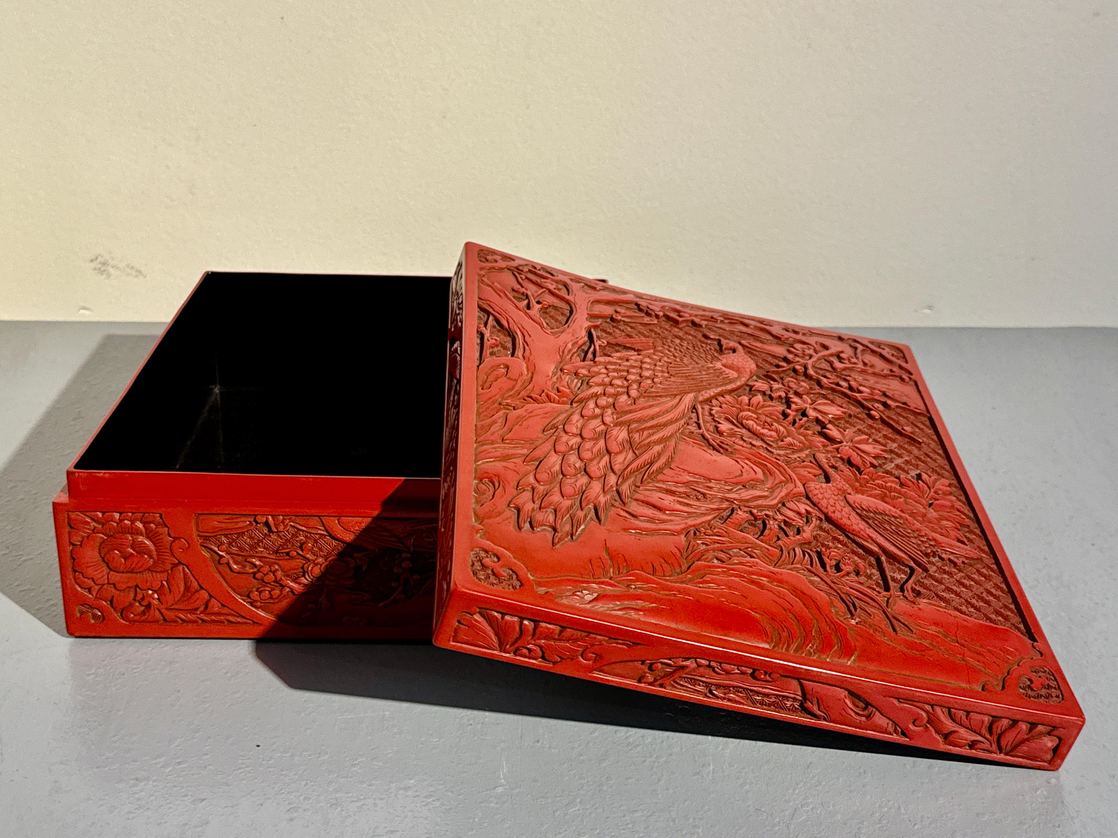 Japanese Carved Red Lacquer Box on Stand, Showa Era, mid 20th century, Japan 9