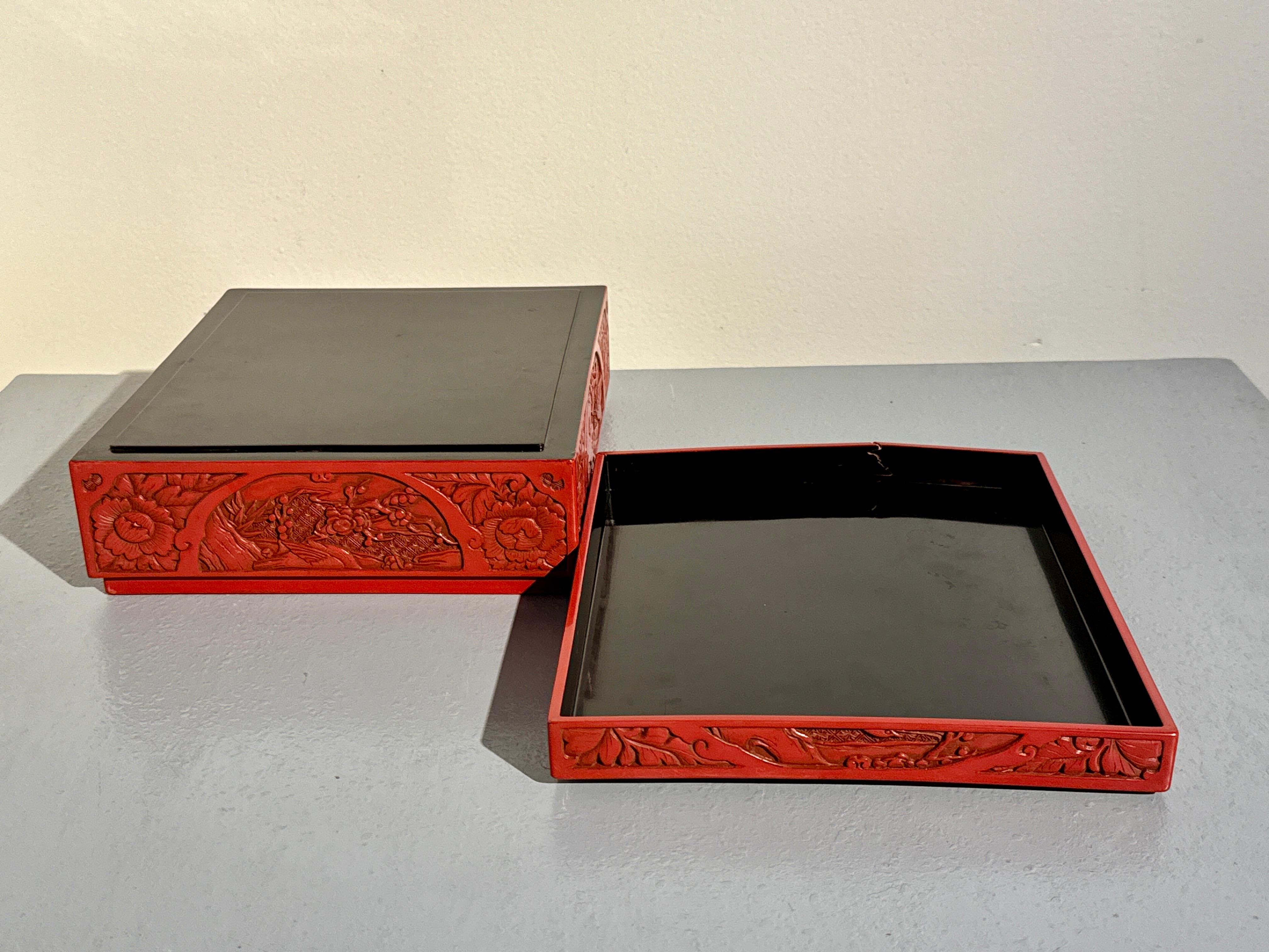 Japanese Carved Red Lacquer Box on Stand, Showa Era, mid 20th century, Japan 10