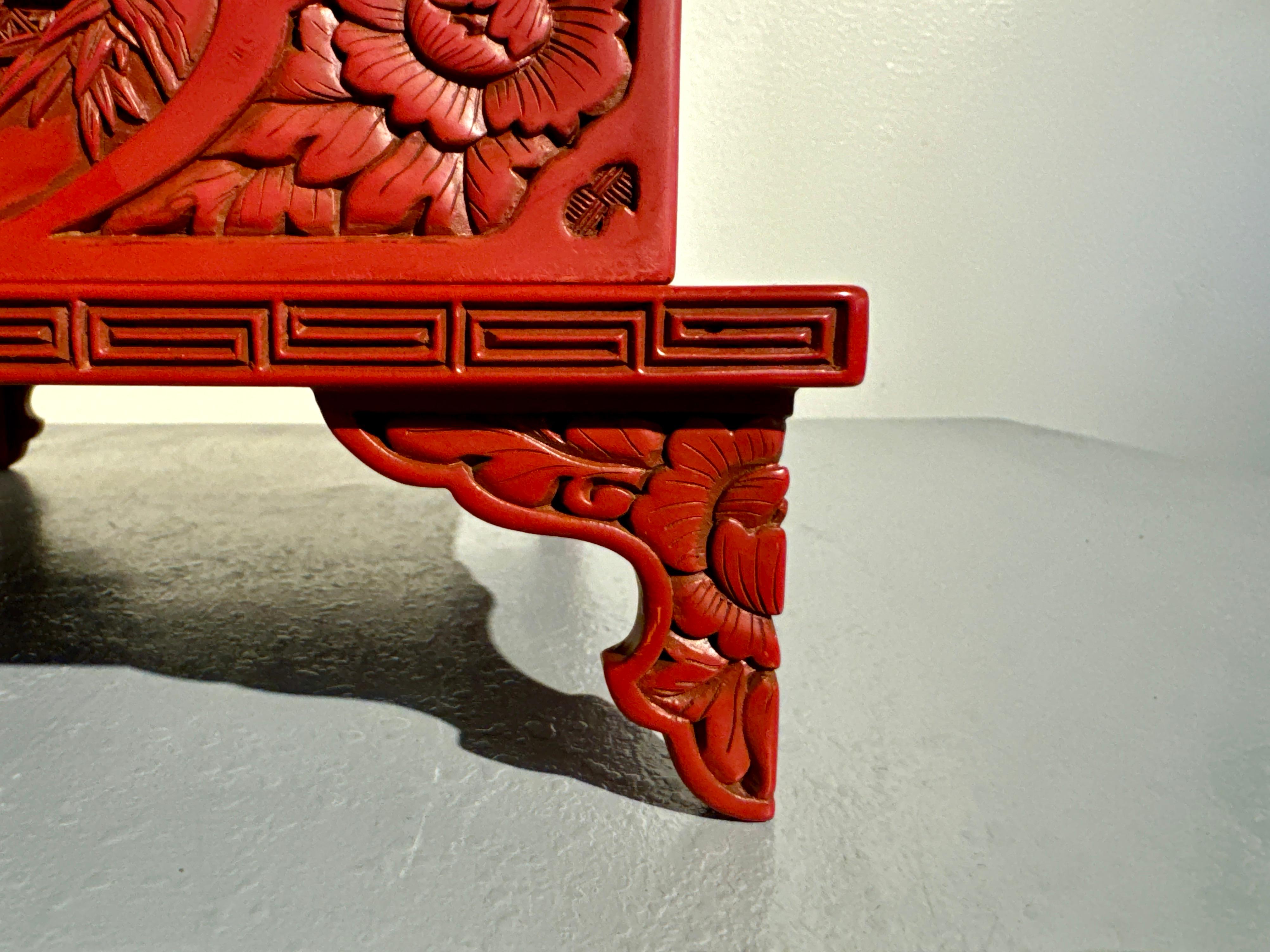 Japanese Carved Red Lacquer Box on Stand, Showa Era, mid 20th century, Japan 2