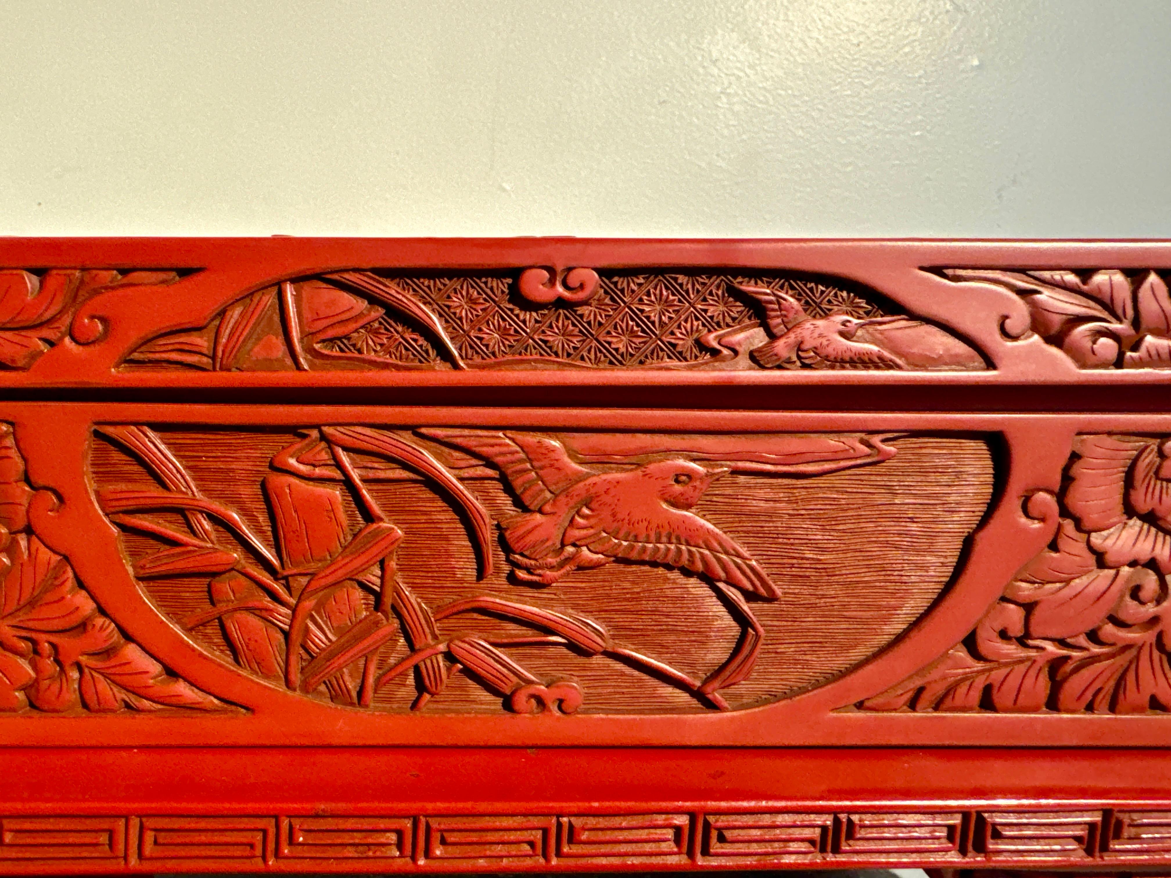 Japanese Carved Red Lacquer Box on Stand, Showa Era, mid 20th century, Japan 3