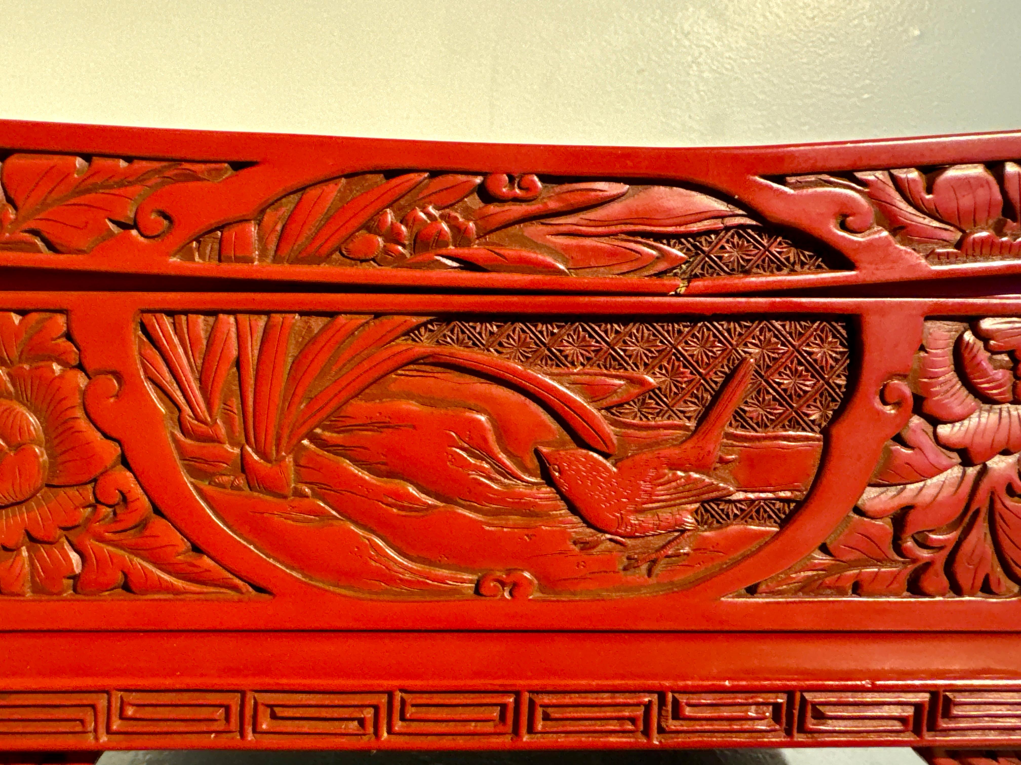 Japanese Carved Red Lacquer Box on Stand, Showa Era, mid 20th century, Japan 4