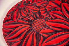 Japanese Carved Wood and Negoro Lacquer Oval Tray, circa 1920