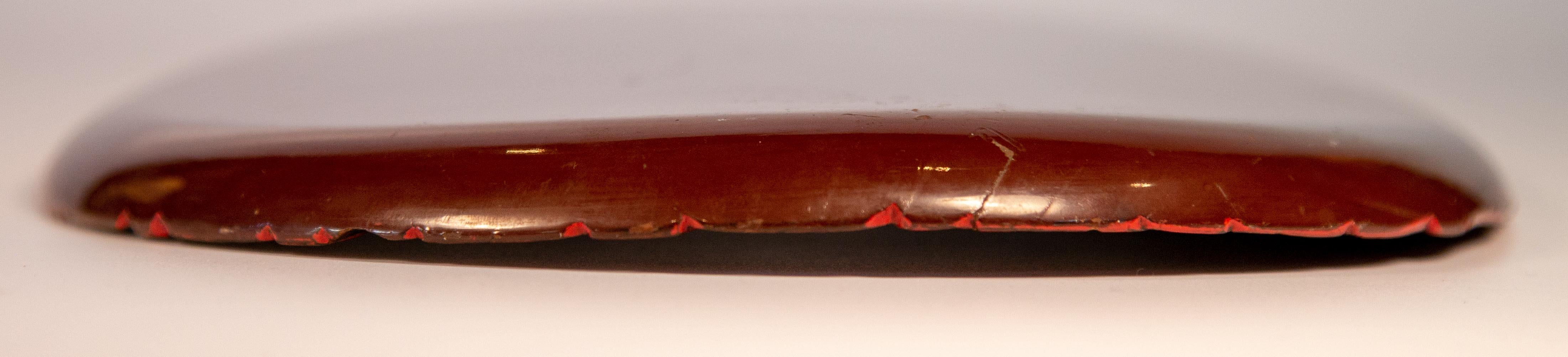 Lacquered Japanese Carved Wood and Negoro Lacquer Oval Tray, circa 1920