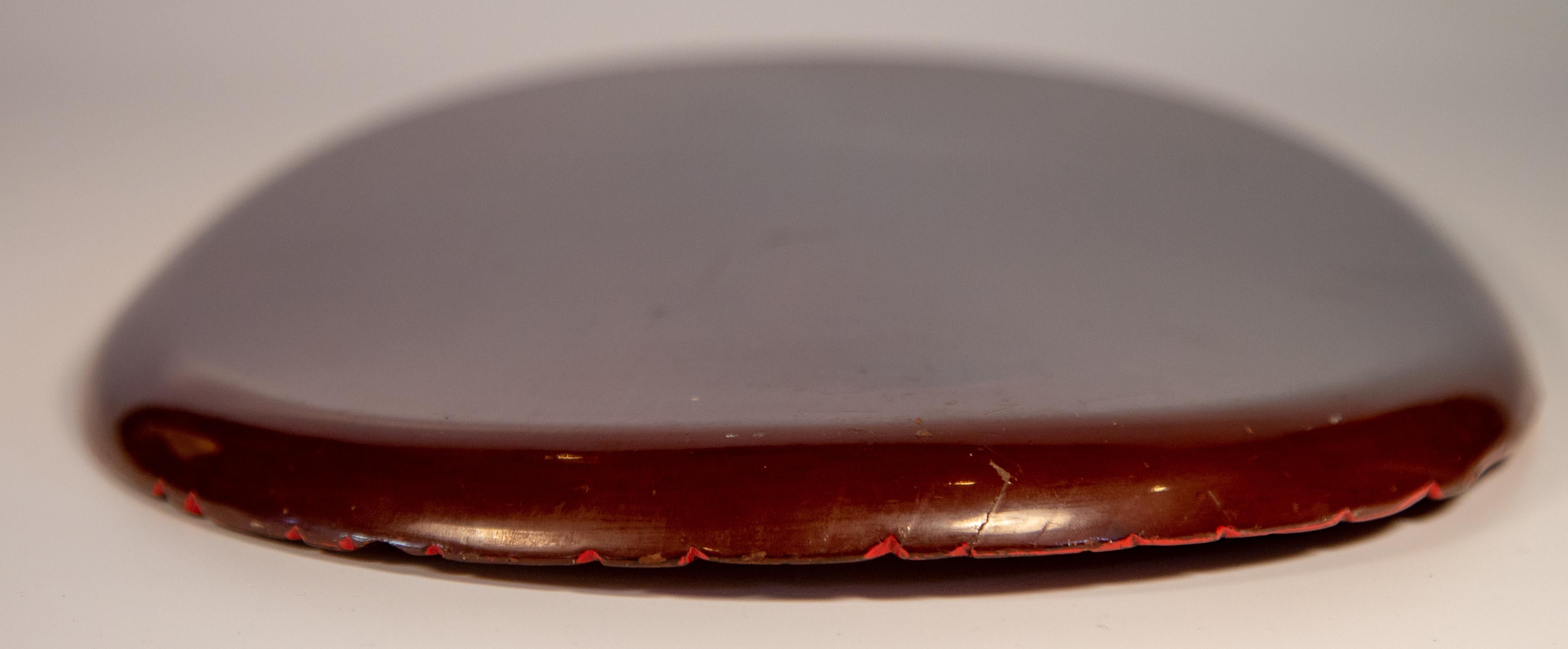 Japanese Carved Wood and Negoro Lacquer Oval Tray, circa 1920 In Good Condition In San Francisco, CA