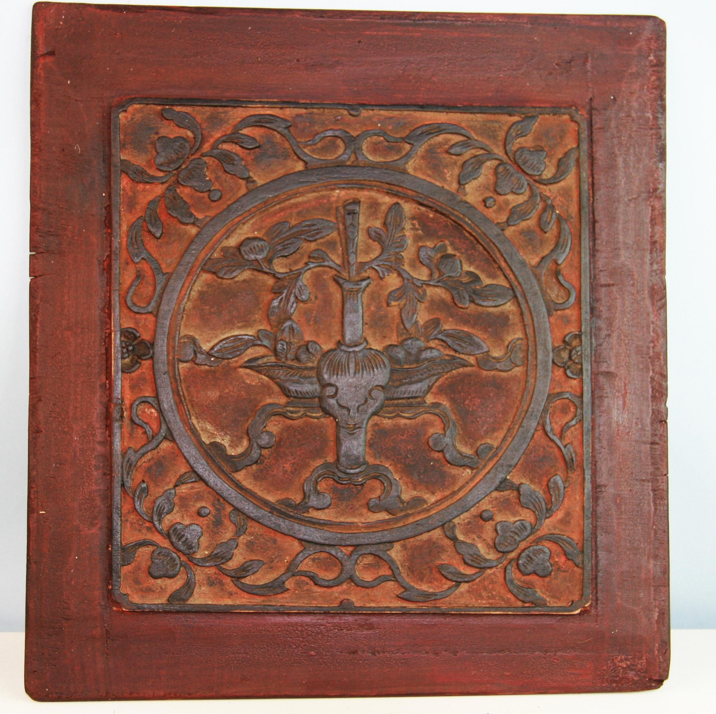 Japanische Architekturtafel aus geschnitztem Holz des 18. Jahrhunderts.