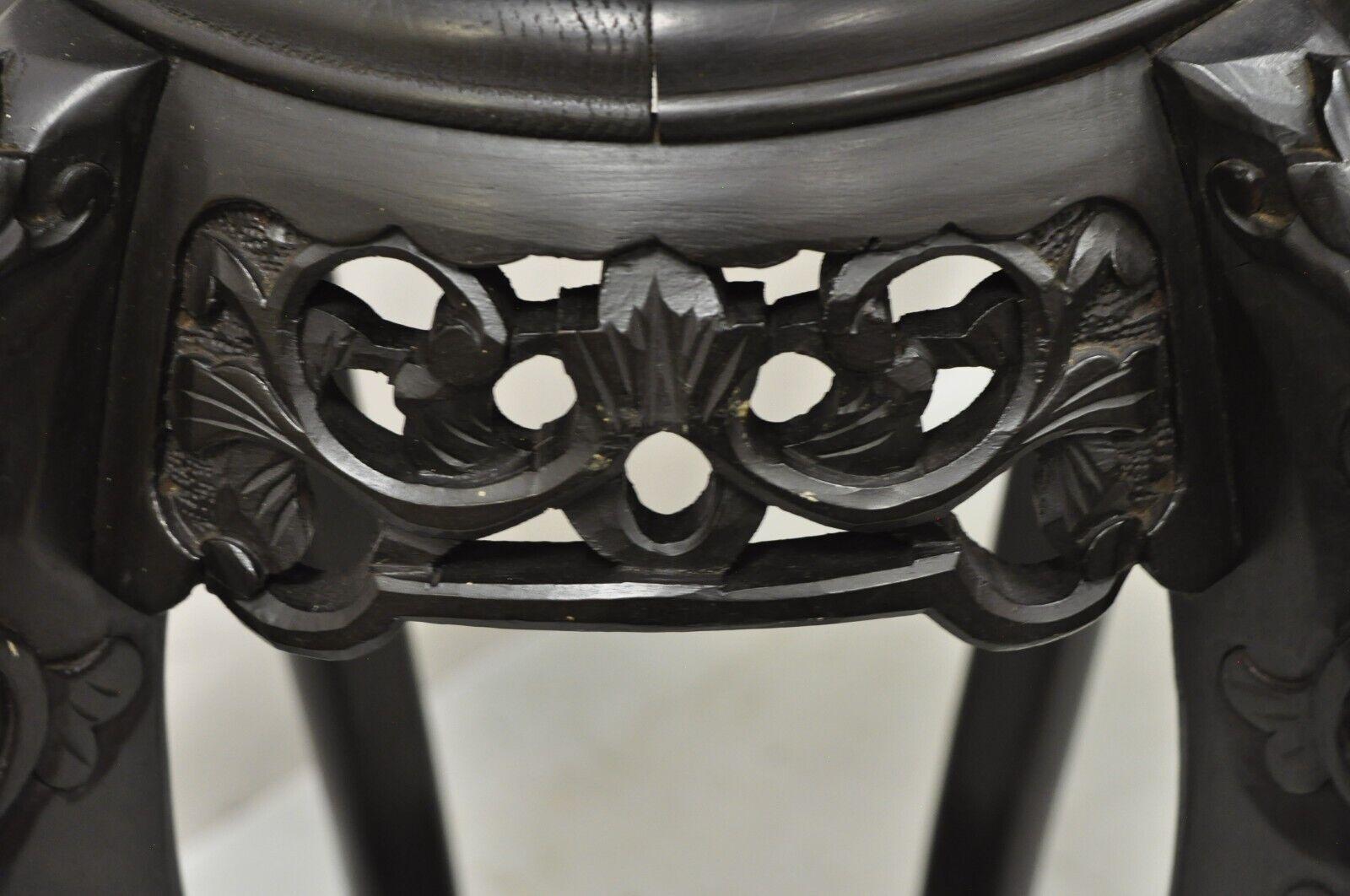 Japanese Carved Wood Black Ebonized Plant Stand Side Table Lacquer Top In Good Condition For Sale In Philadelphia, PA