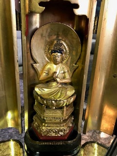 Japanese Carved Wood, Gilt and Lacquer Buddhist Traveling Zushi Shrine