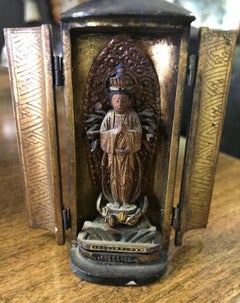 Japanese Carved Wood, Gilt and Lacquer Buddhist Traveling Zushi Shrine