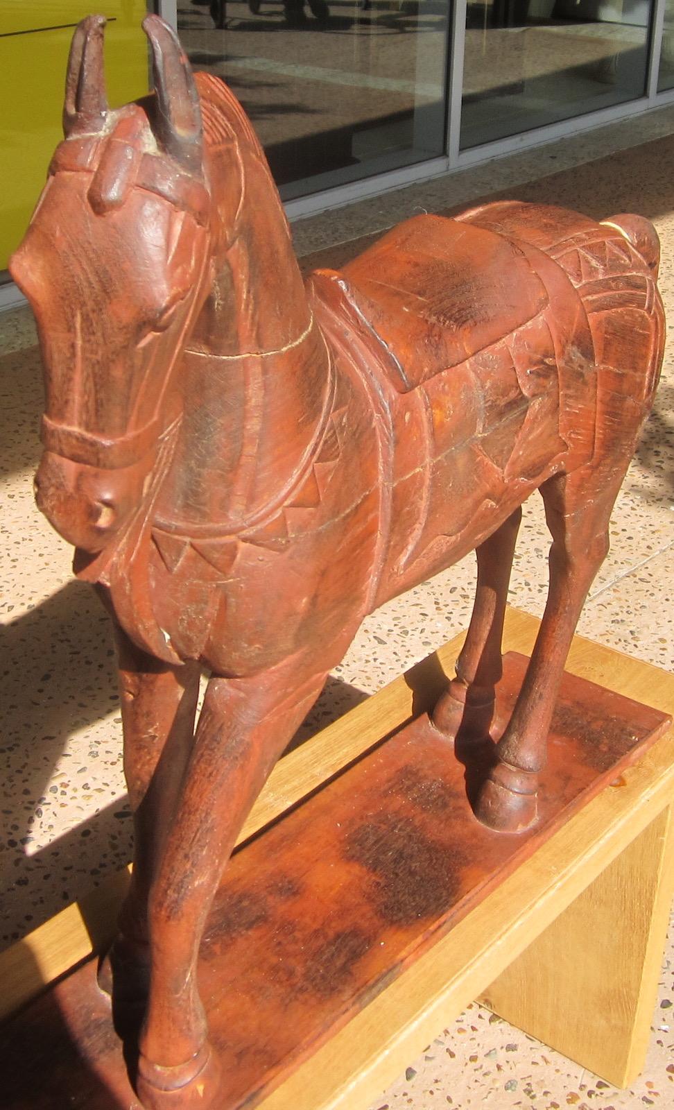 Japanese vintage carved wood horse, on a wooden base.
Our eclectic stock crosses cultures, continents, styles and famous names.