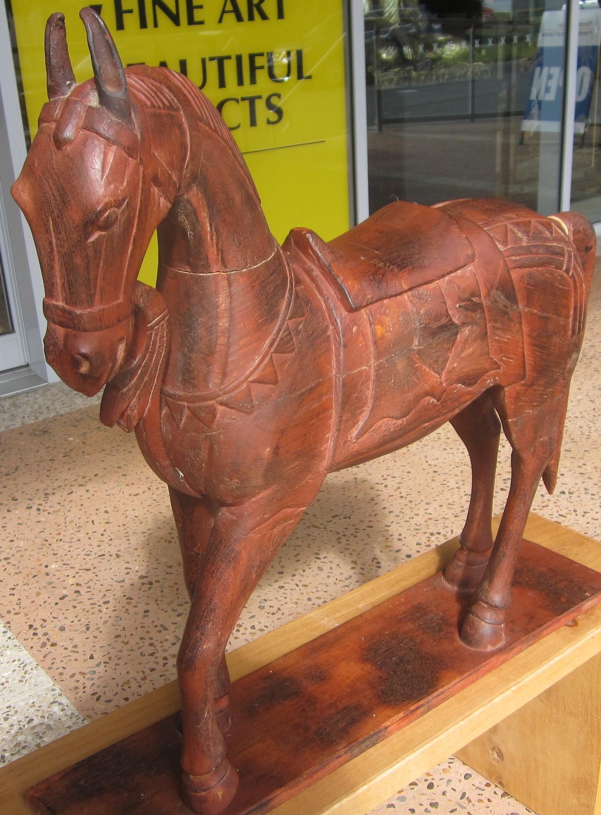 Early 20th Century Japanese Carved Wood Horse For Sale