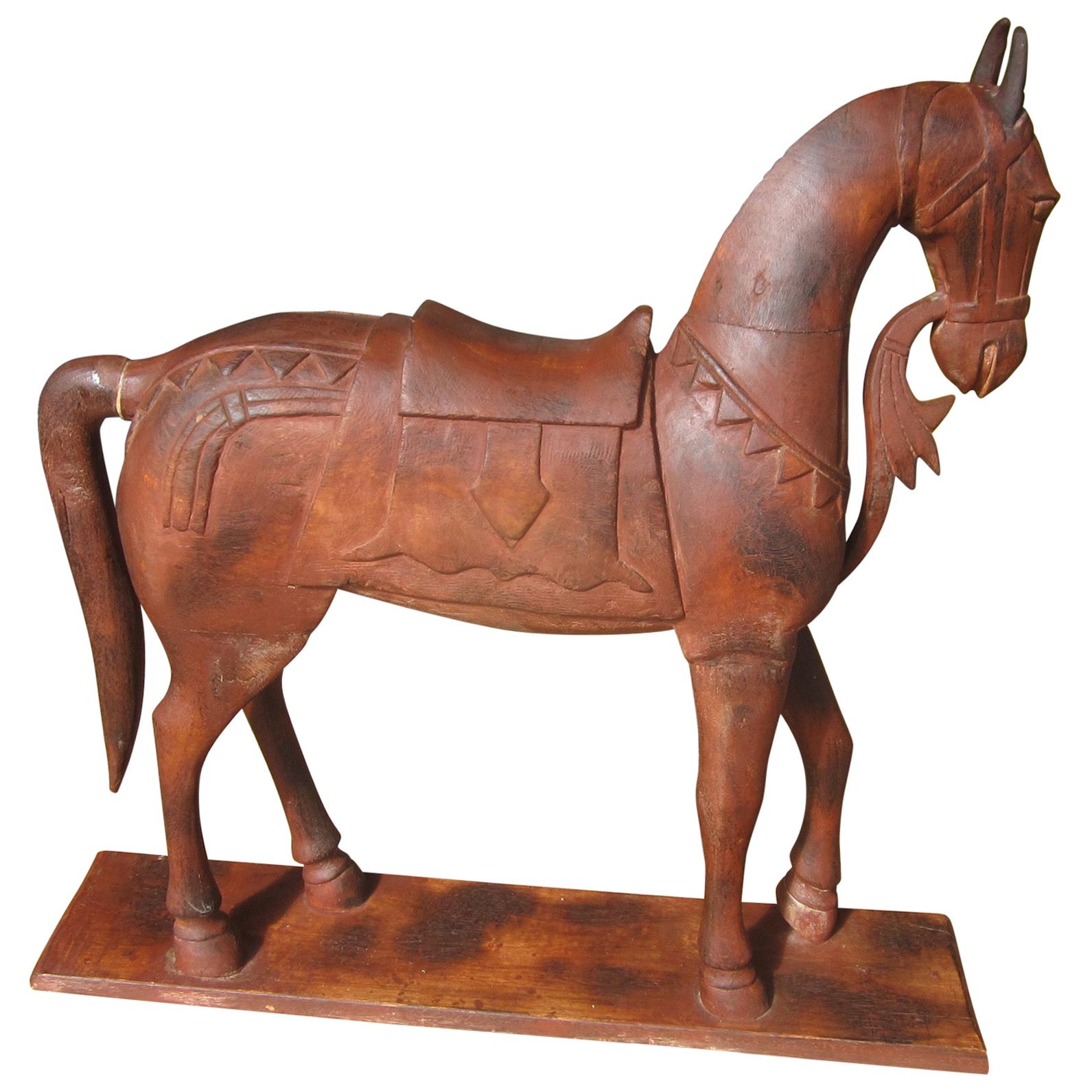 Japanese Carved Wood Horse For Sale