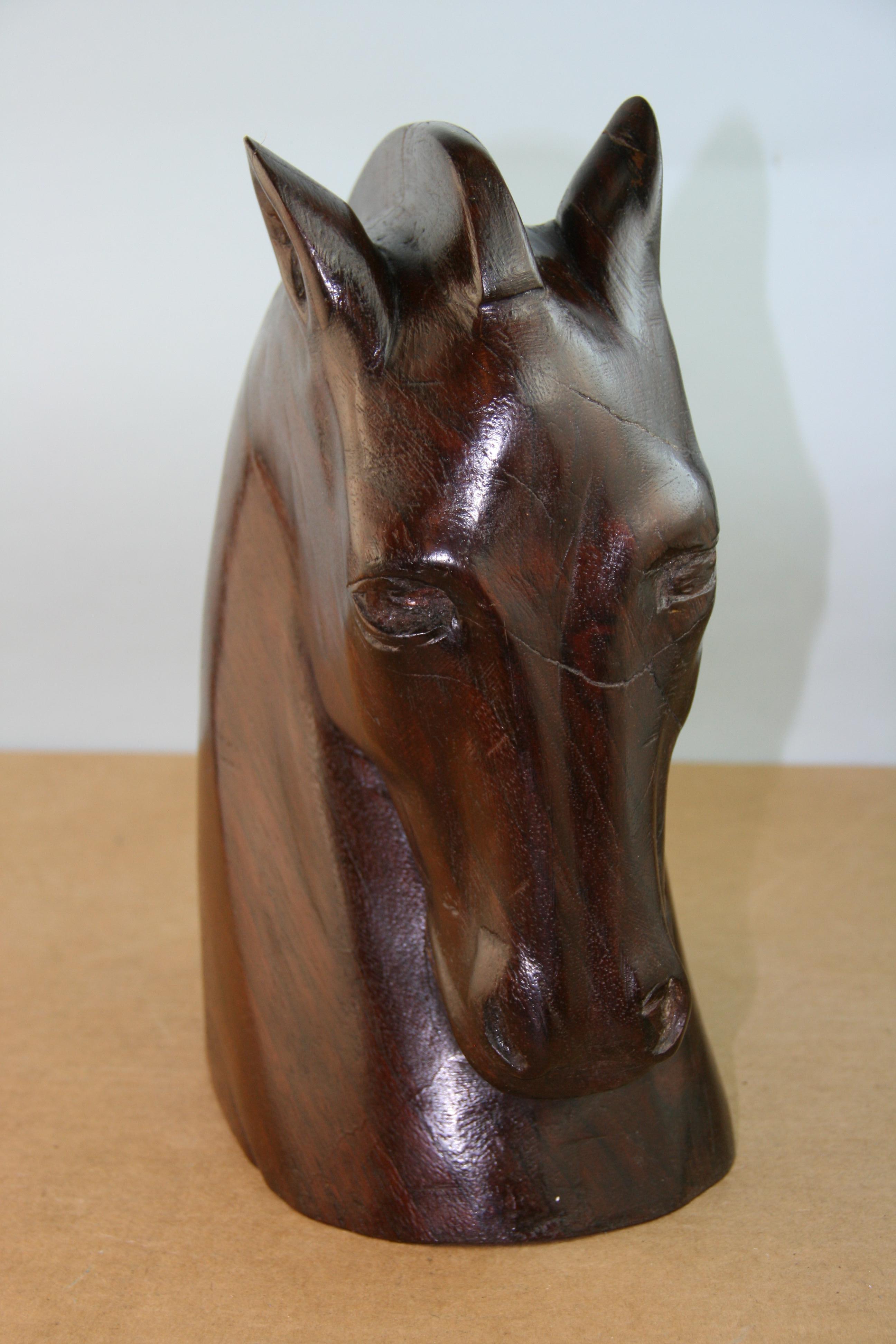 Hand-Carved Japanese Carved Wood Horse Sculpture 1920's