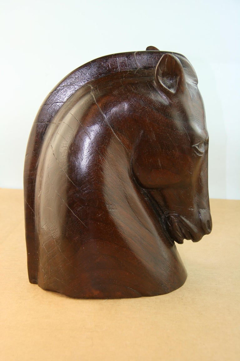 Japanese Carved Wood Horse Sculpture 1920's In Good Condition For Sale In Douglas Manor, NY