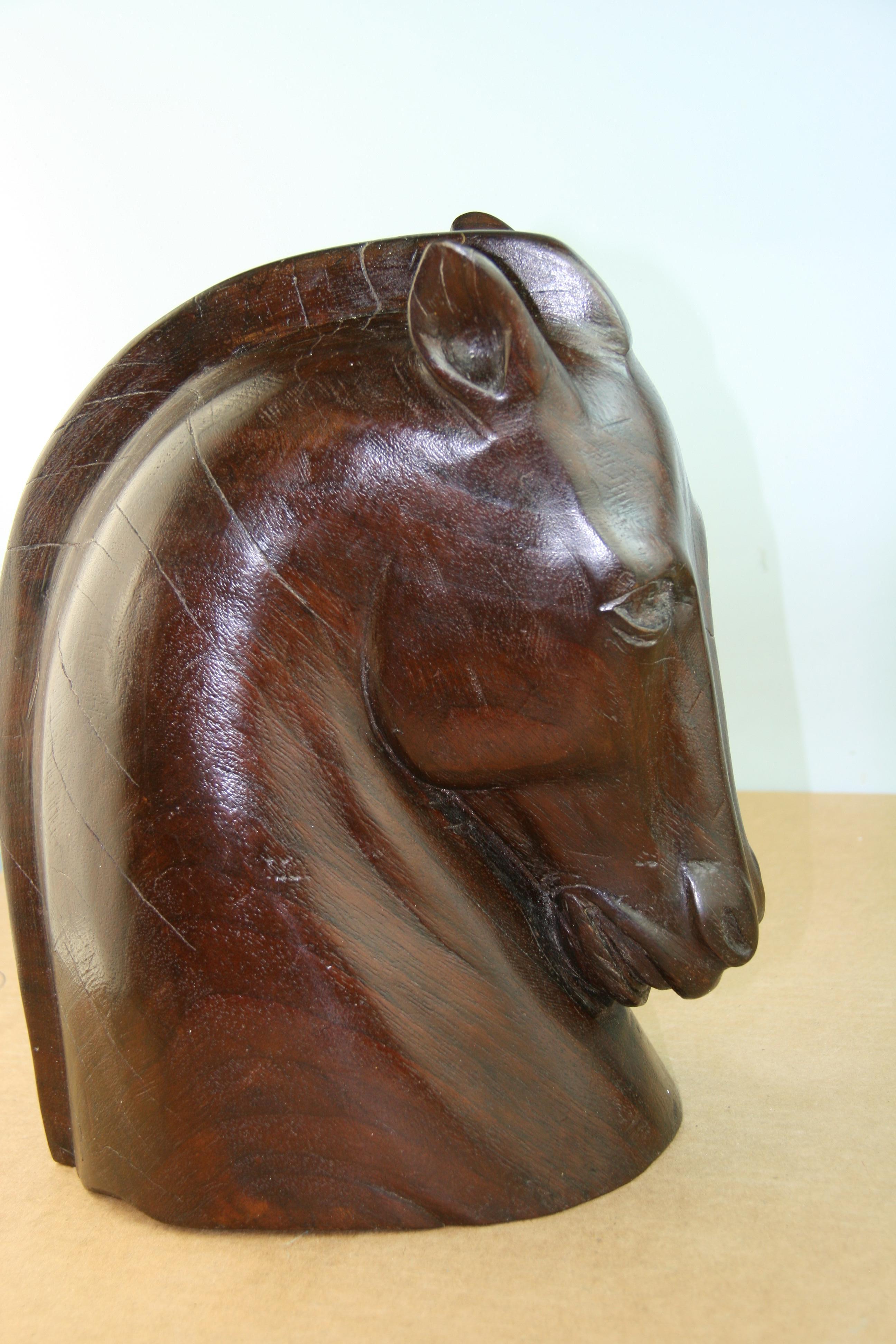 Early 20th Century Japanese Carved Wood Horse Sculpture 1920's