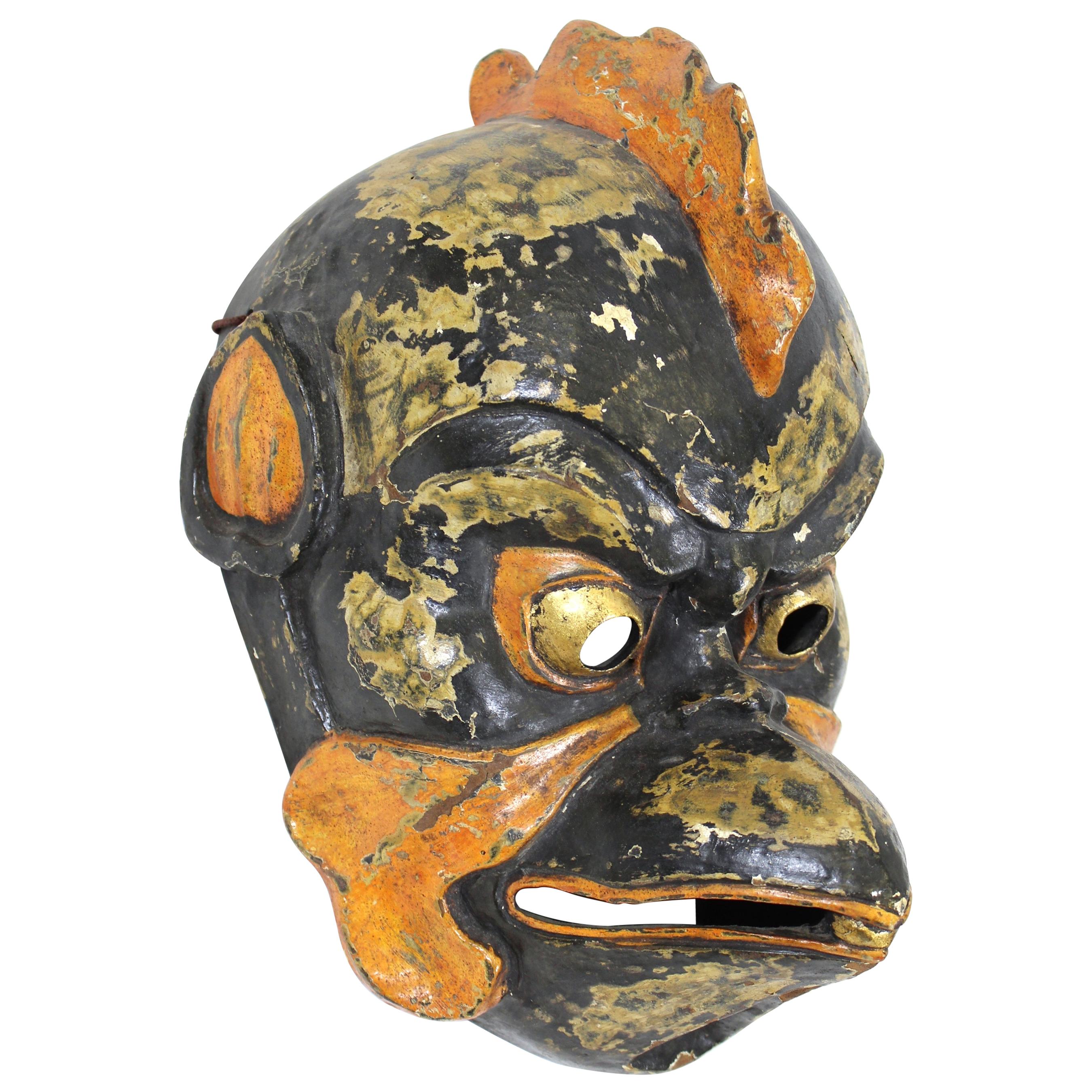 Japanese Carved Wood Mask of Tengu