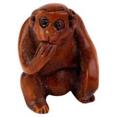 Japanese Carved Wood Netsuke Inro Monkey