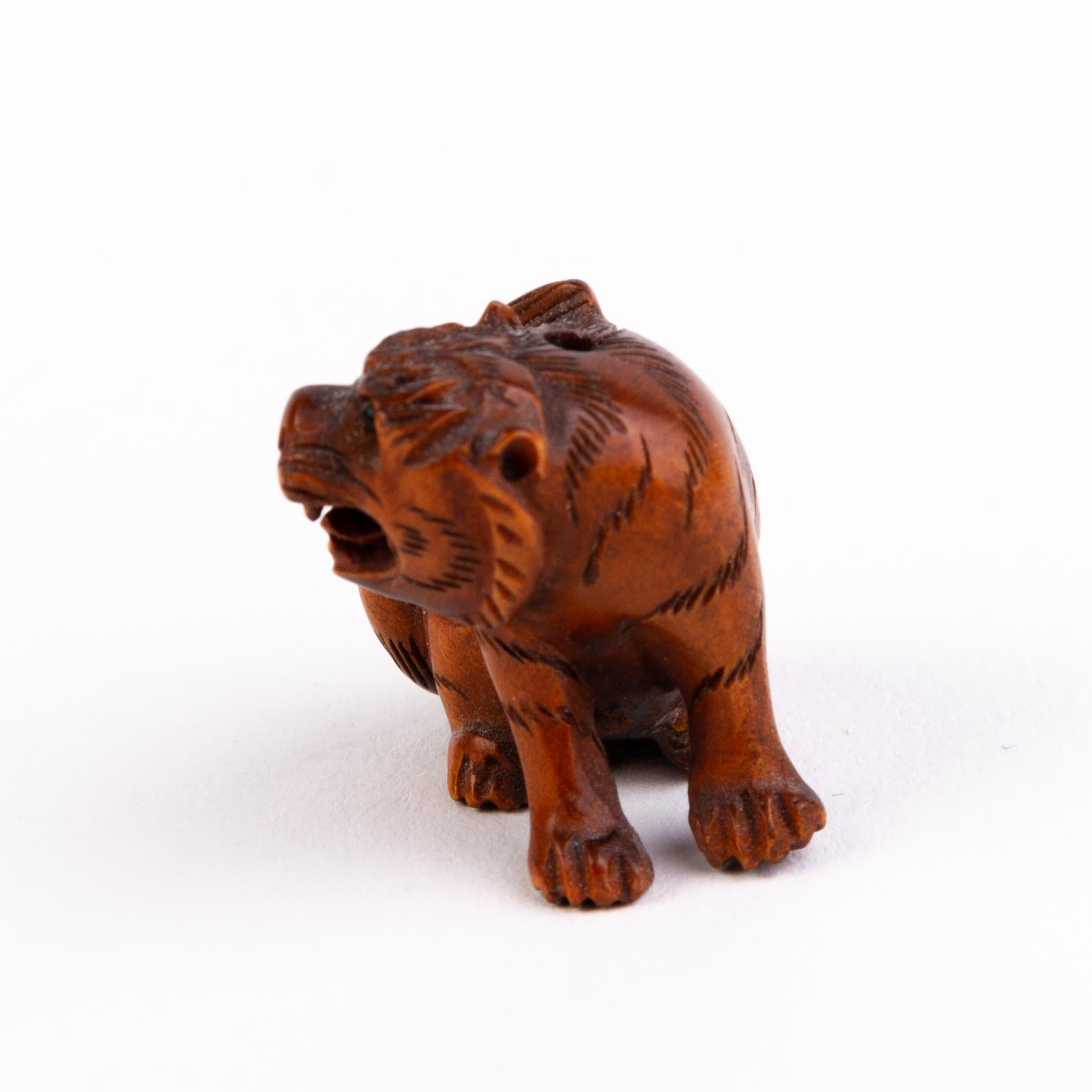 20th Century Japanese Carved Wood Netsuke Inro Tiger For Sale