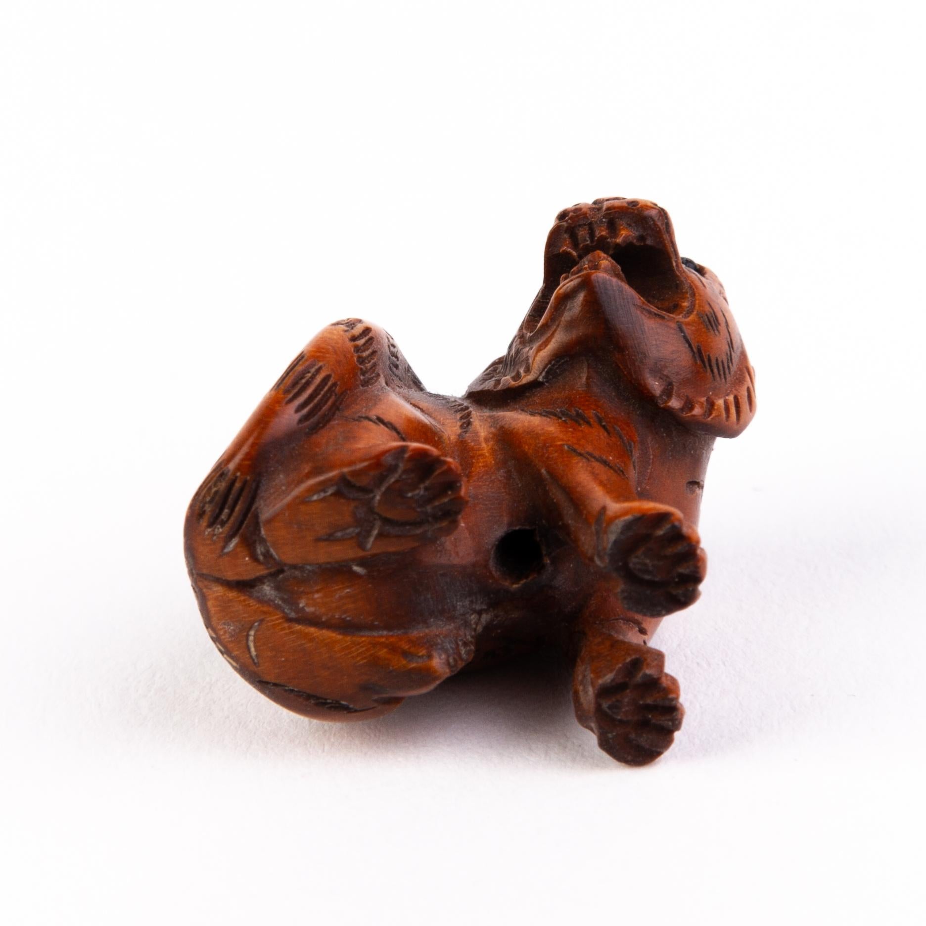 Boxwood Japanese Carved Wood Netsuke Inro Tiger For Sale