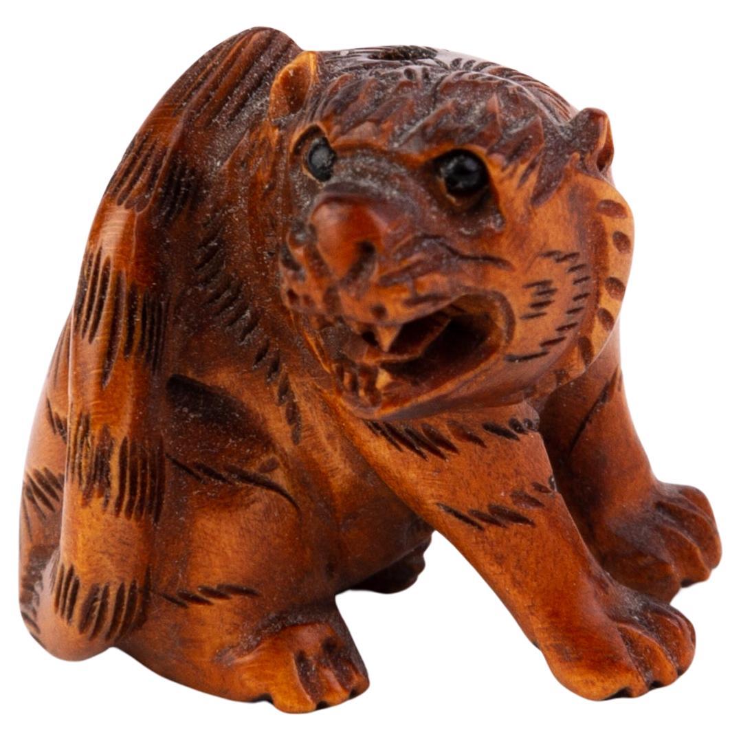 Japanese Carved Wood Netsuke Inro Tiger For Sale