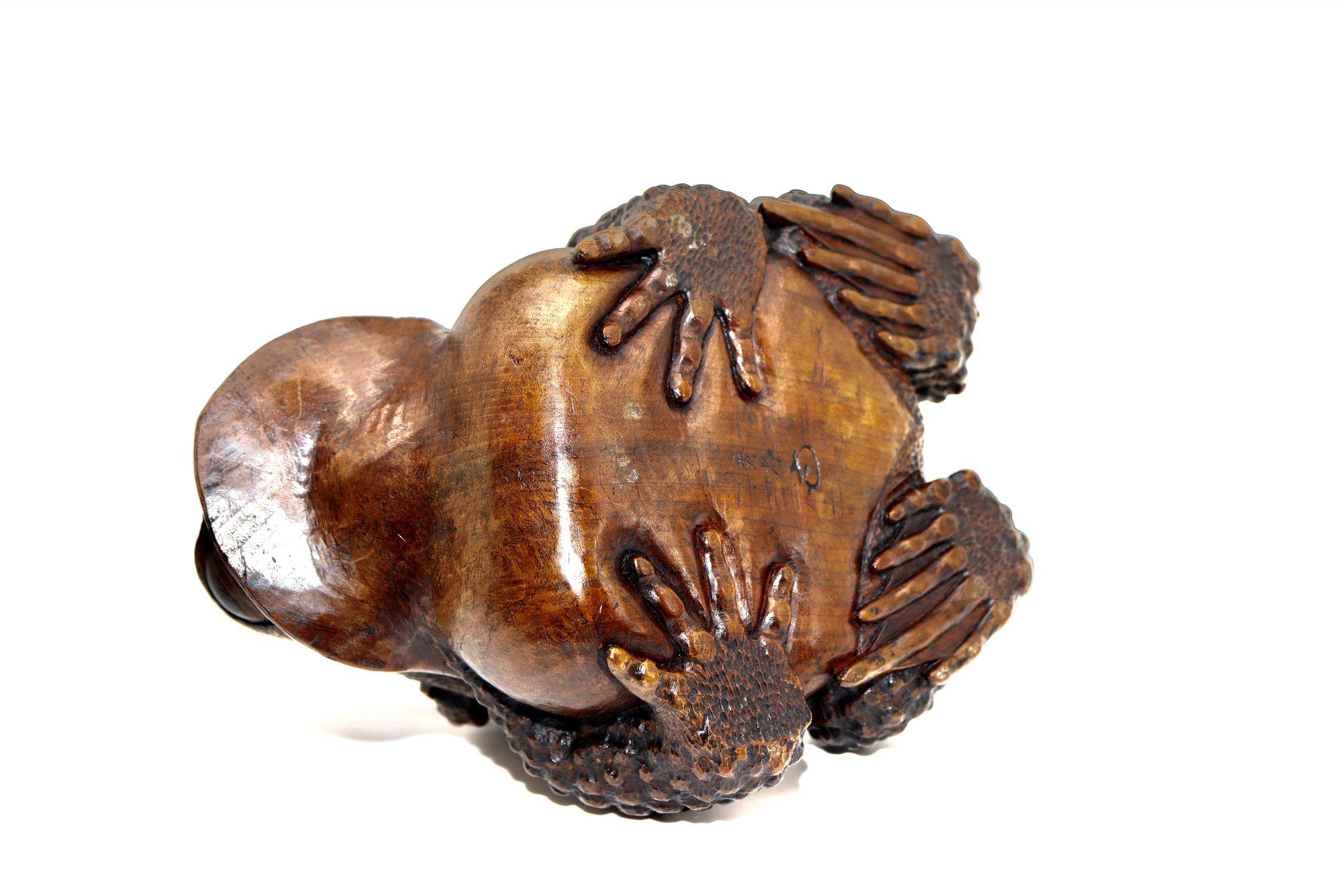 19th Century Japanese Carved Wood Sculpture of Toads Edo Period Signed 3