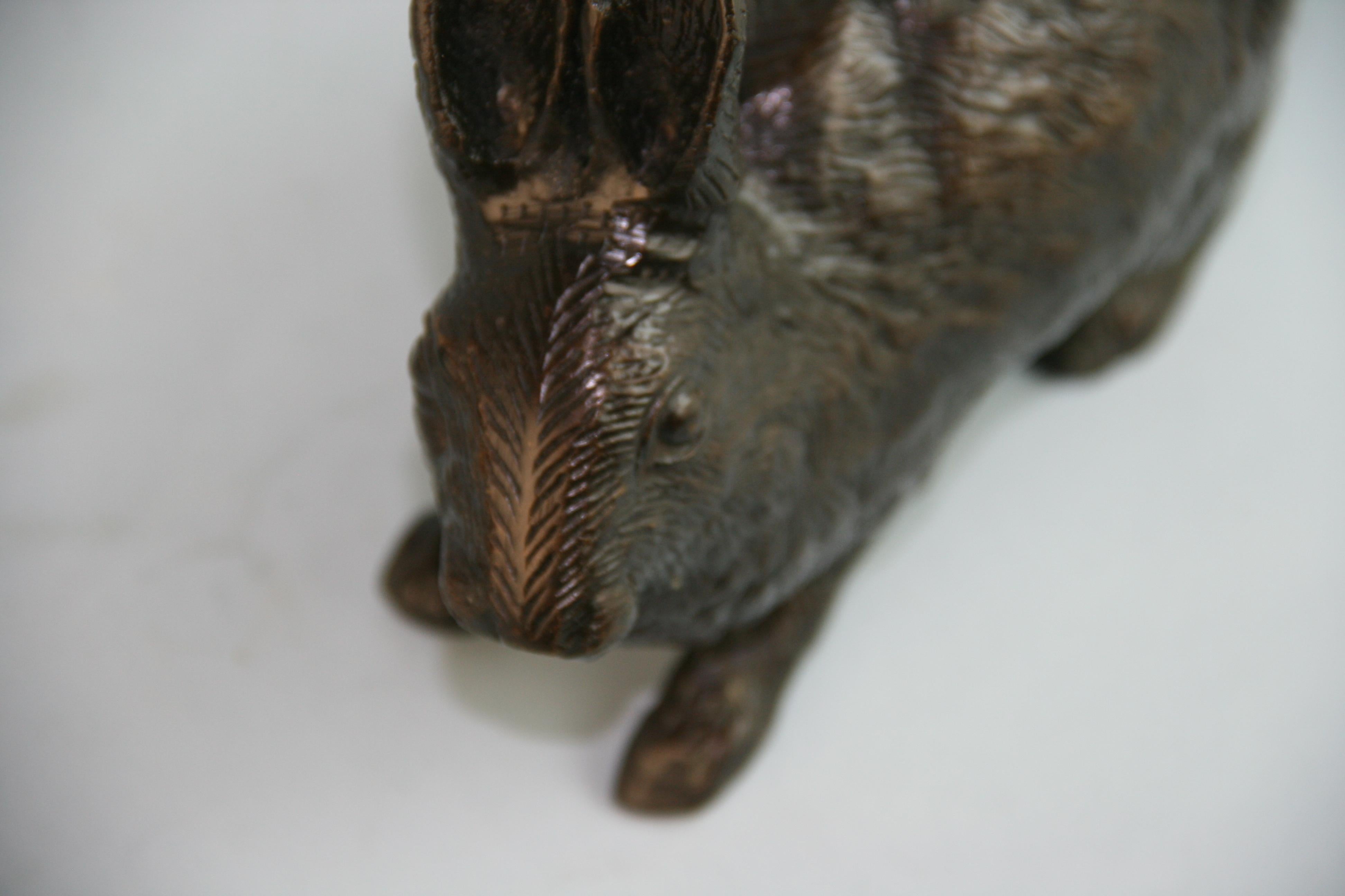 Japanese Cast Bronze Hairy Rabbit Garden Sculpture For Sale 7