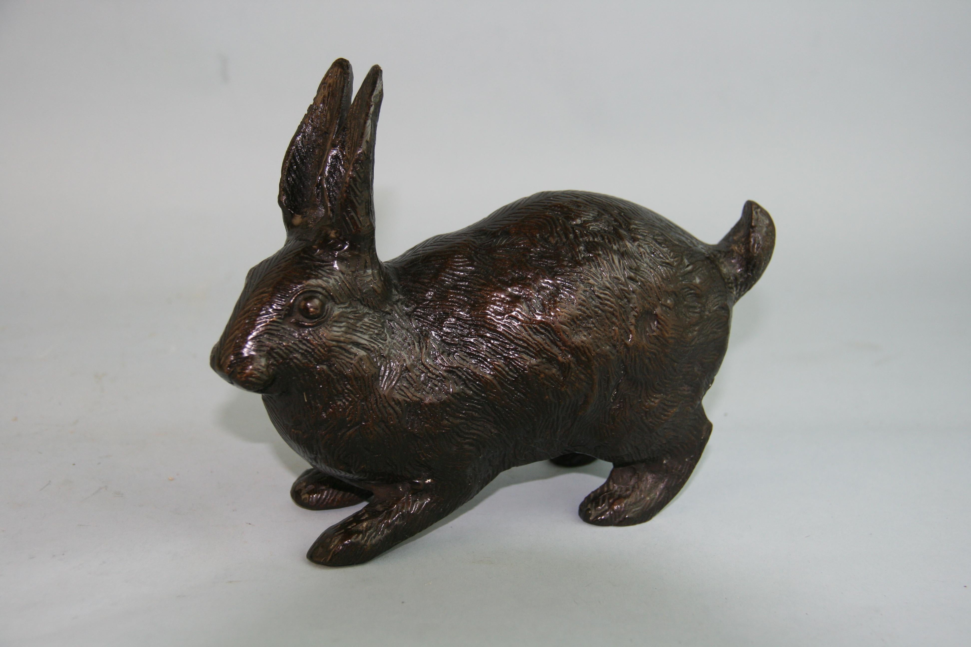 Japanese Cast Bronze Hairy Rabbit Garden Sculpture For Sale 1