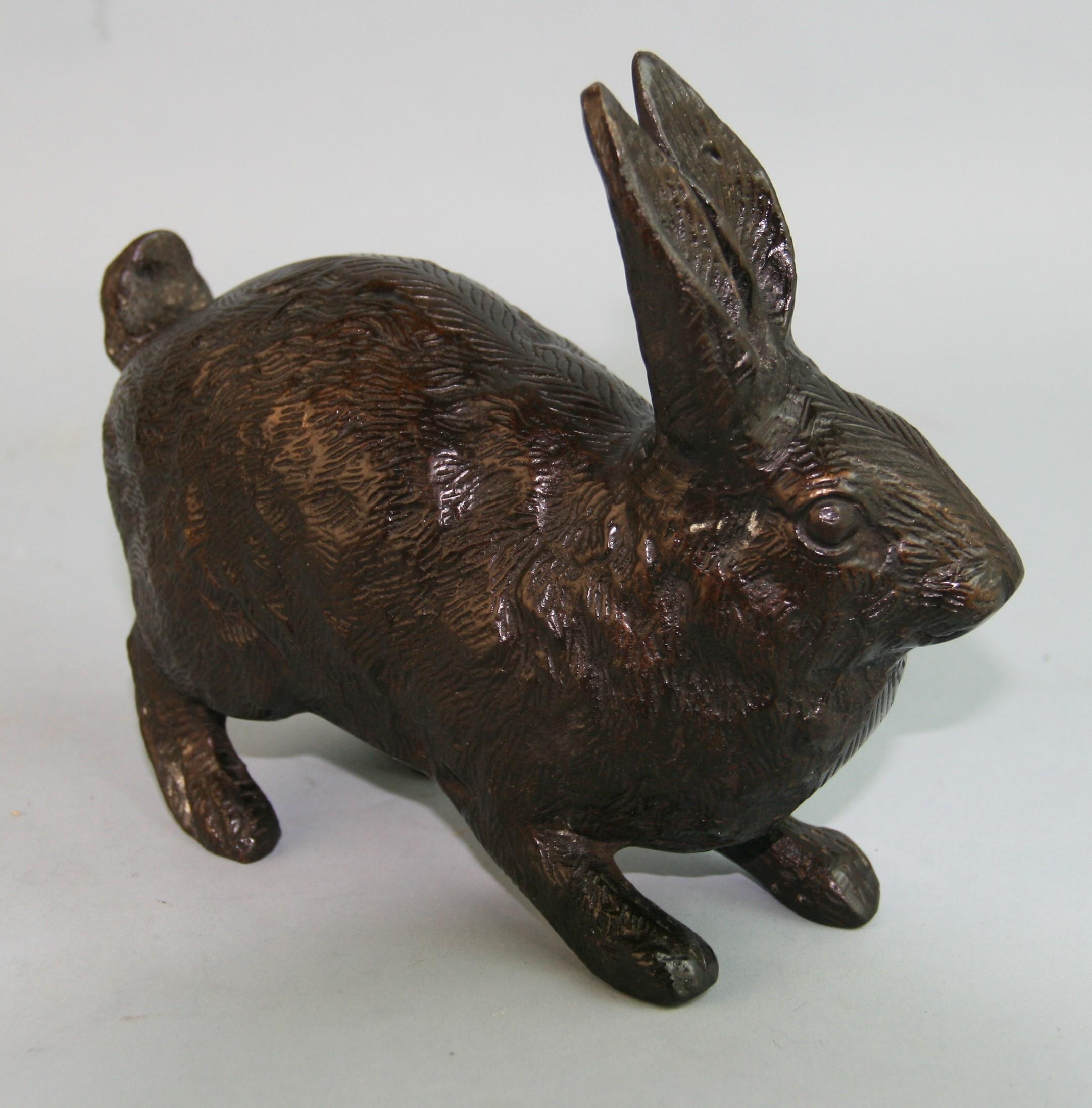 Japanese Cast Bronze Hairy Rabbit Garden Sculpture For Sale 2