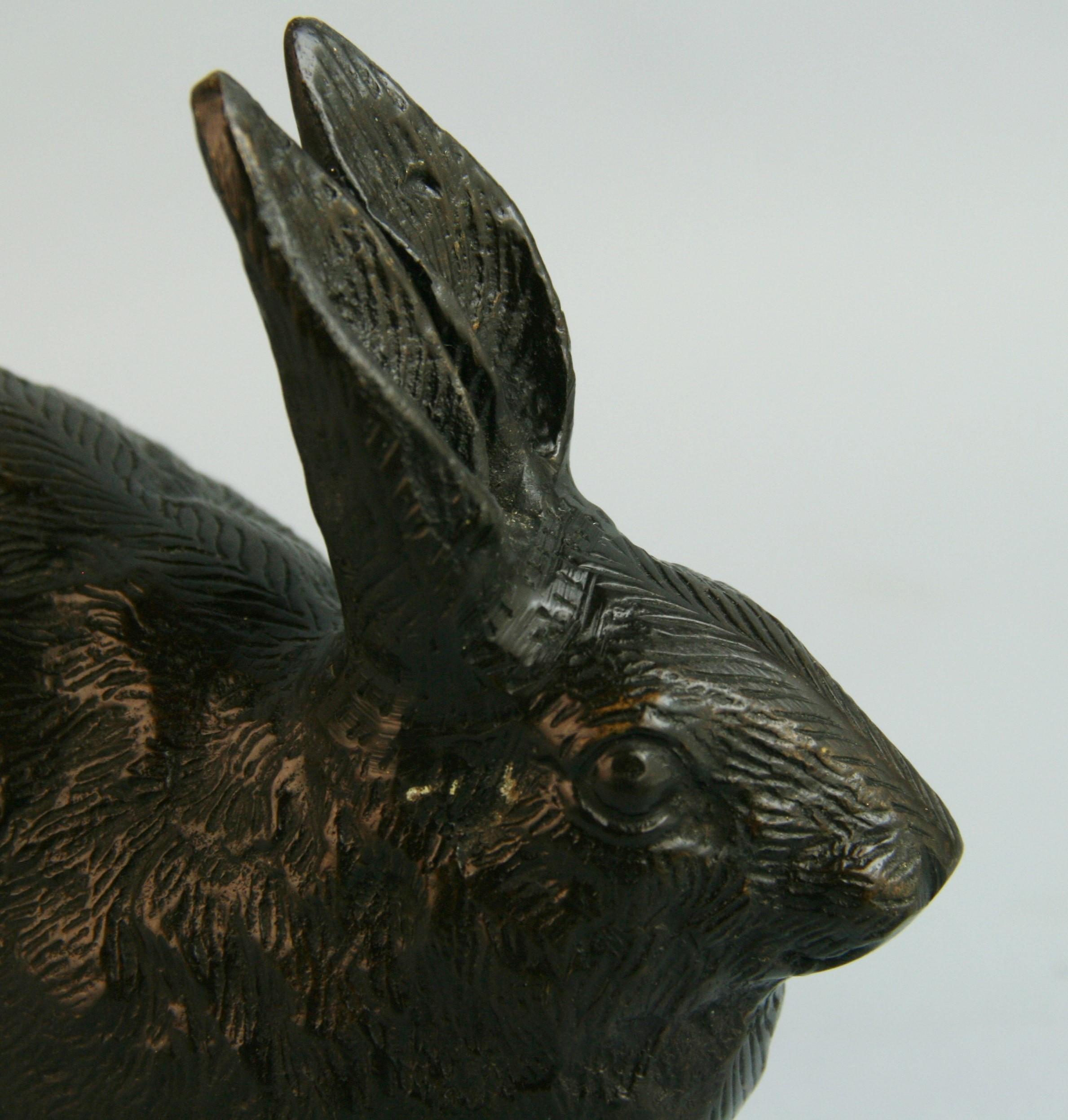 Japanese Cast Bronze Hairy Rabbit Garden Sculpture For Sale 3