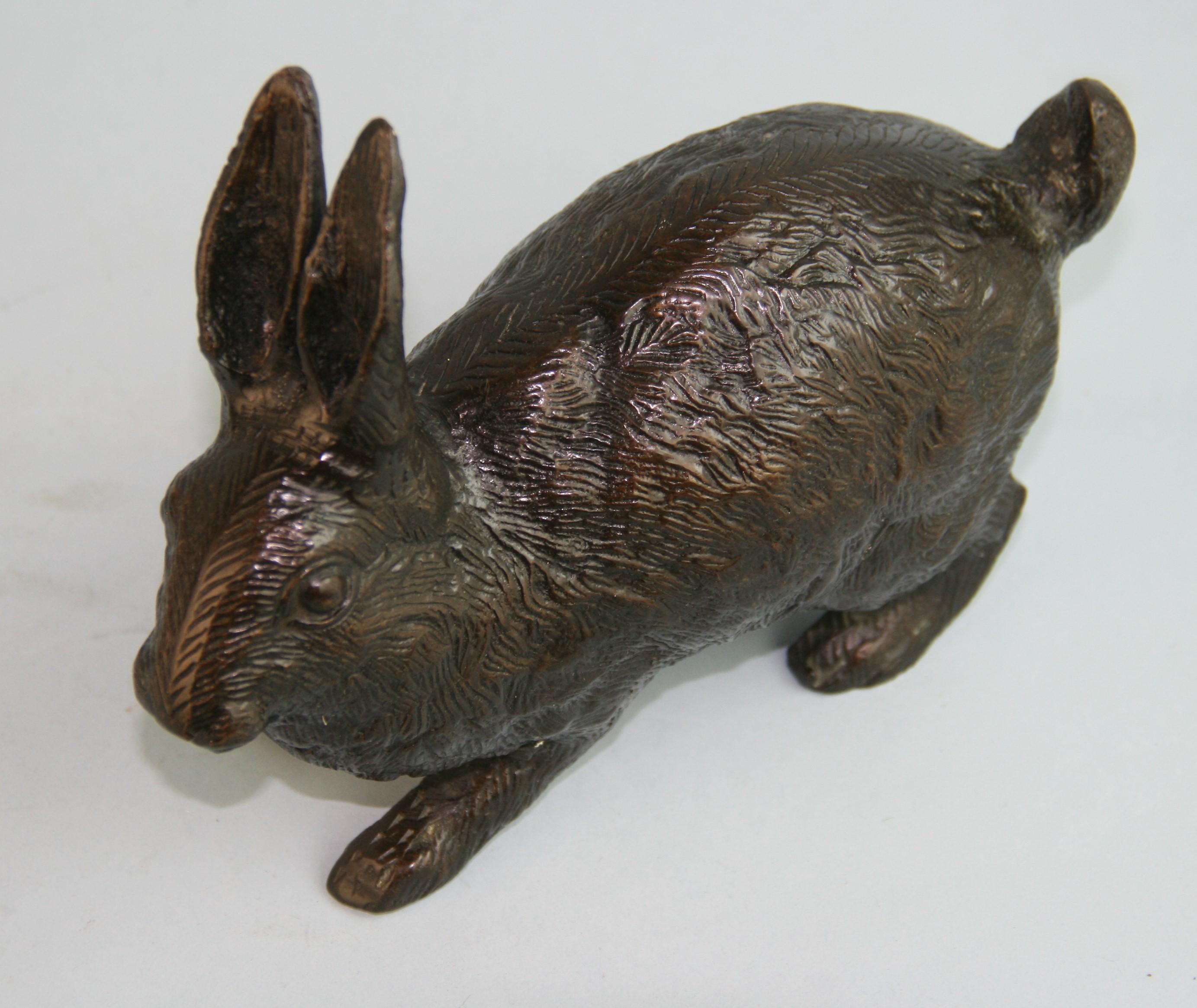 Japanese Cast Bronze Hairy Rabbit Garden Sculpture For Sale 5