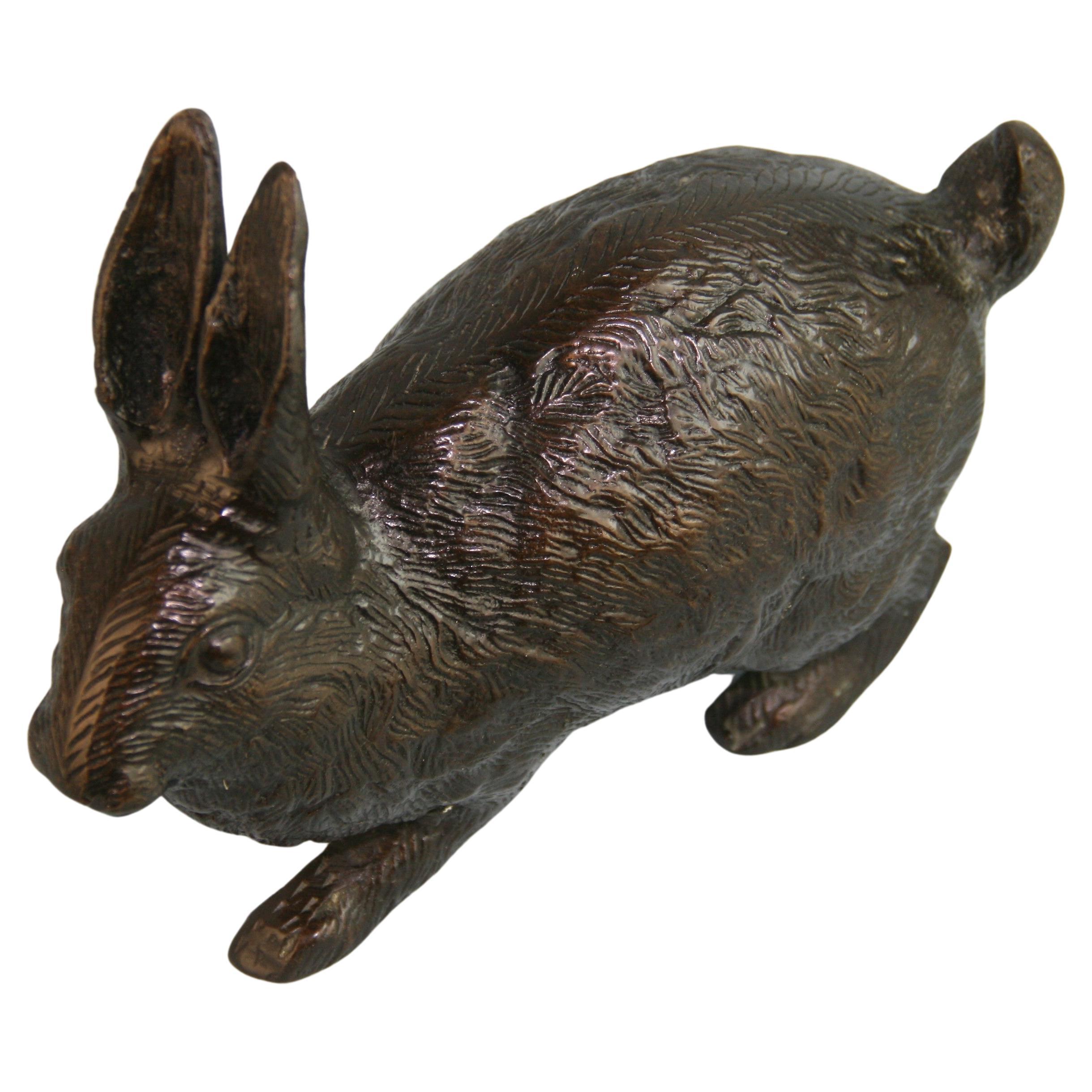 Japanese Cast Bronze Hairy Rabbit Garden Sculpture For Sale
