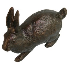Used Japanese Cast Bronze Hairy Rabbit Garden Sculpture