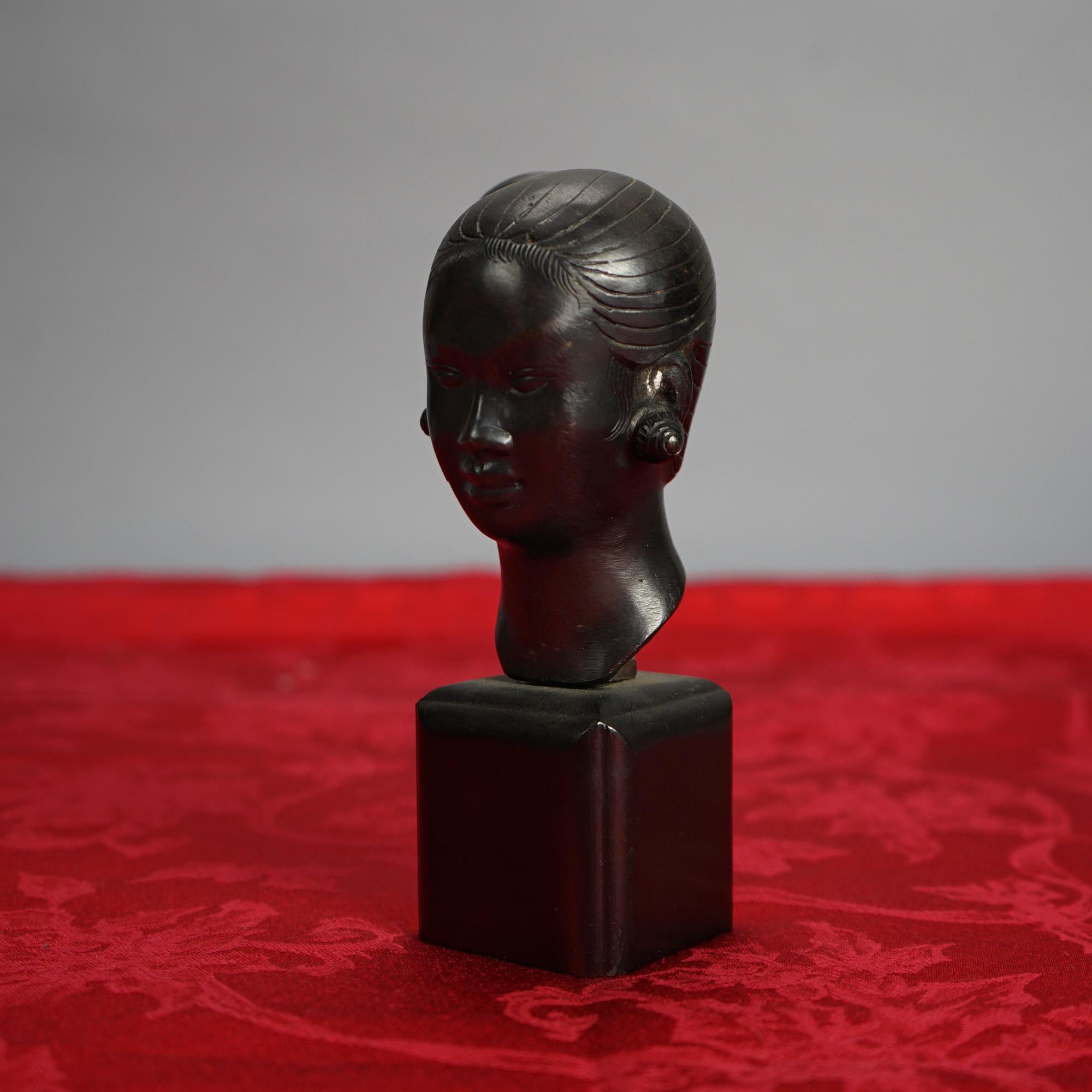 20th Century Japanese Cast Bronze Portrait Bust Sculpture of a Young WomanC1920