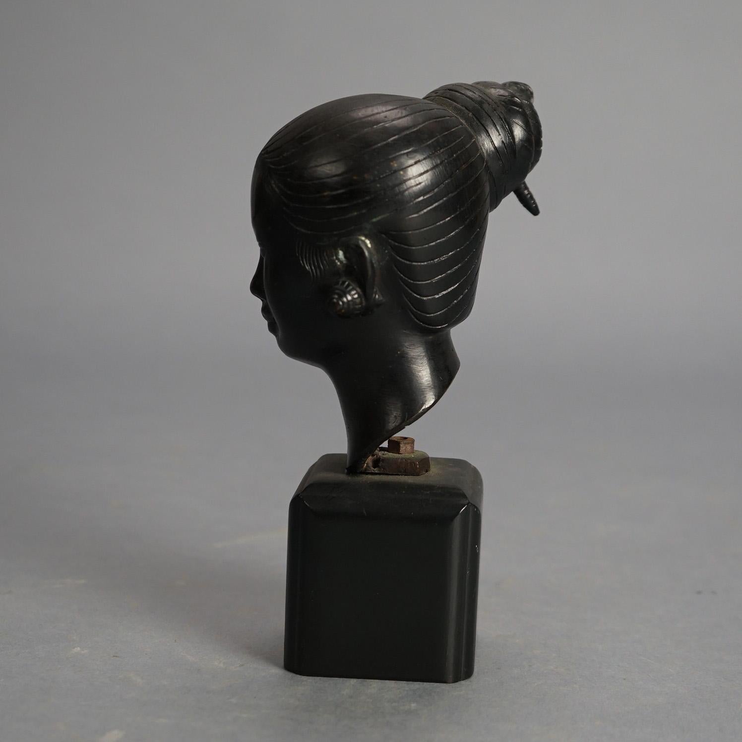 Japanese Cast Bronze Portrait Bust Sculpture of a Young WomanC1920 For Sale 2