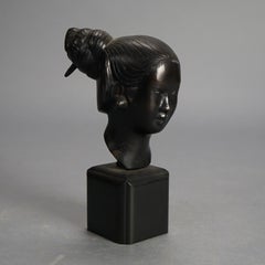 Japanese Cast Bronze Portrait Bust Sculpture of a Young WomanC1920