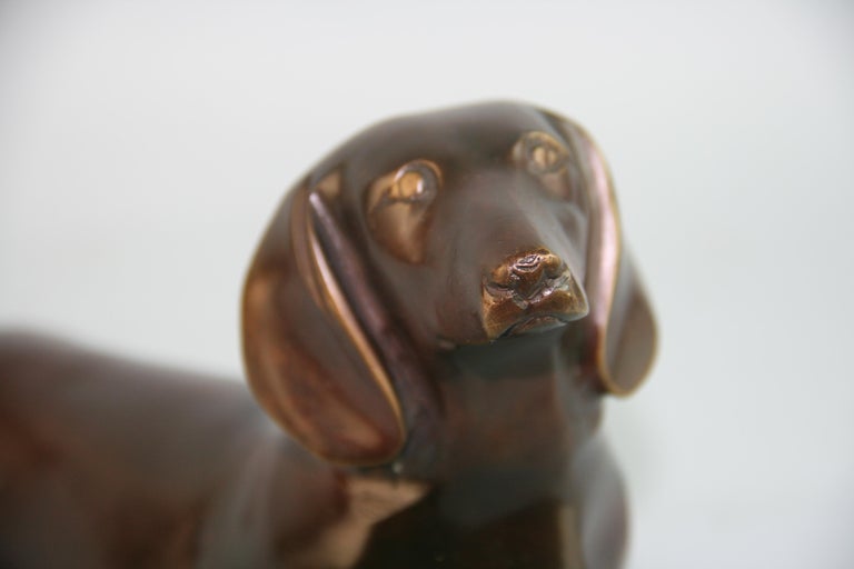 Hand-Crafted Japanese Cast bronze sculpture of a Dachshund Dog For Sale
