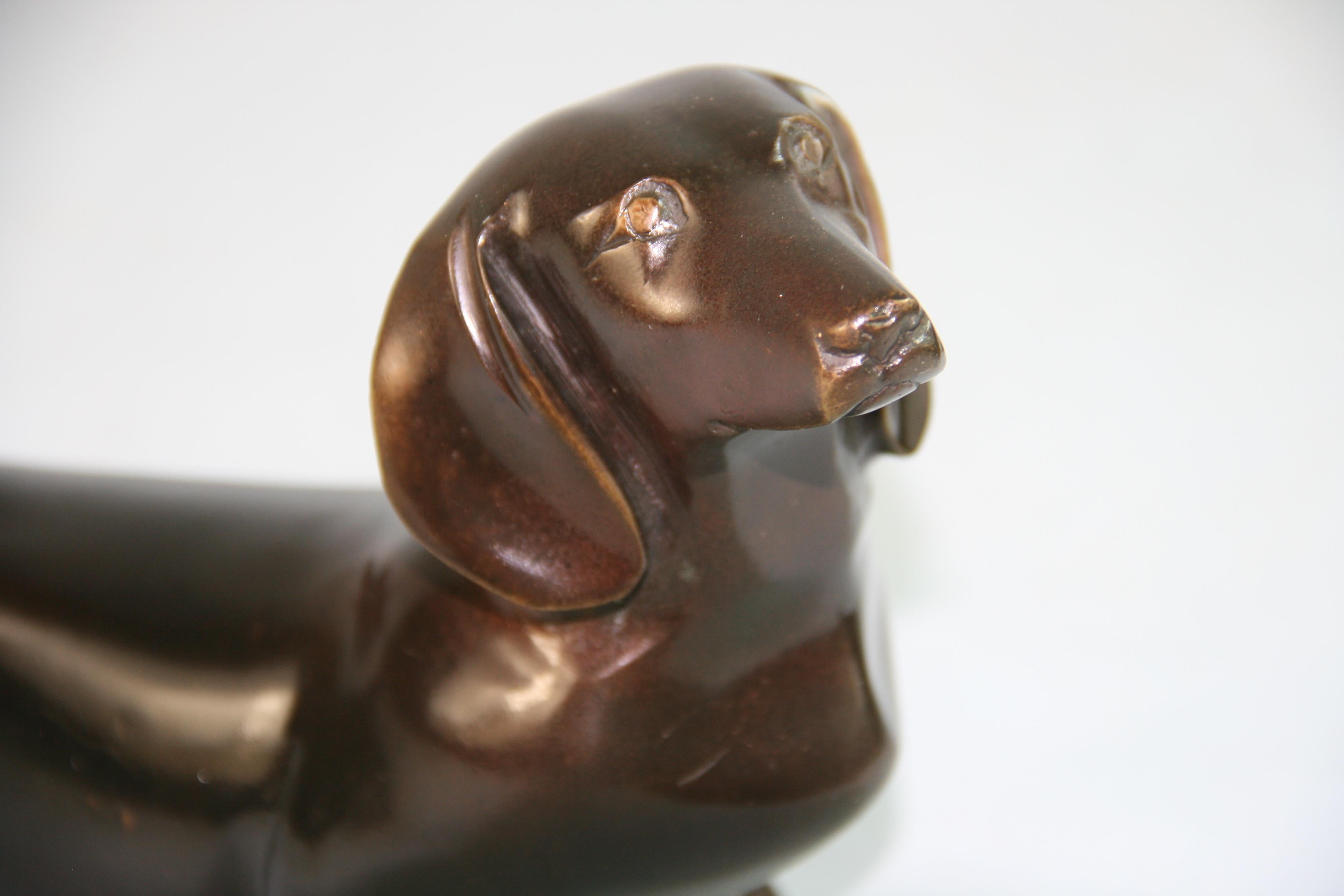 Hand-Crafted Japanese Cast bronze sculpture of a Dachshund Dog