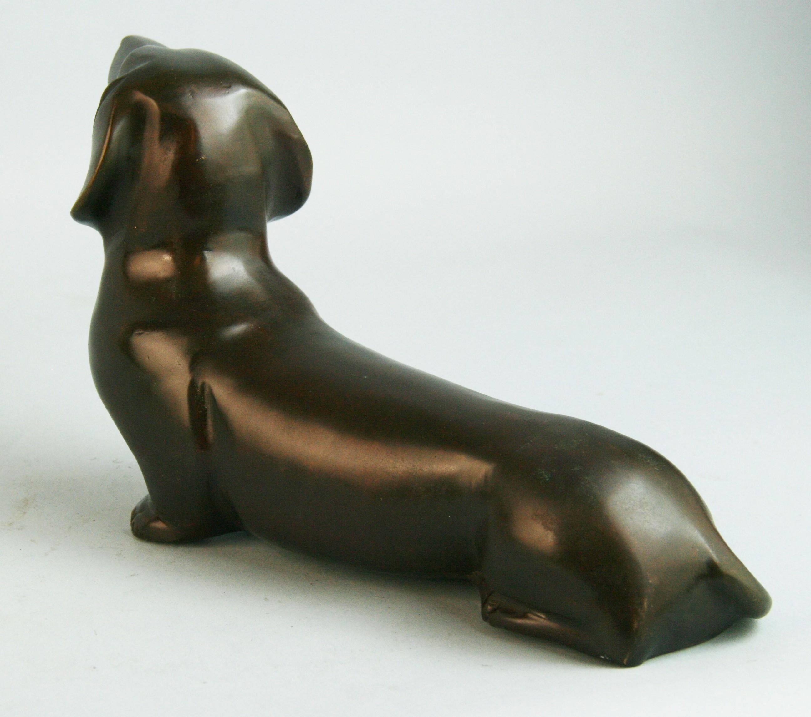 Japanese Cast bronze sculpture of a Dachshund Dog In Good Condition In Douglas Manor, NY