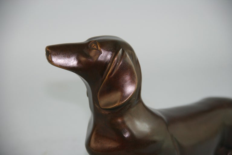 Bronze Japanese Cast bronze sculpture of a Dachshund Dog For Sale
