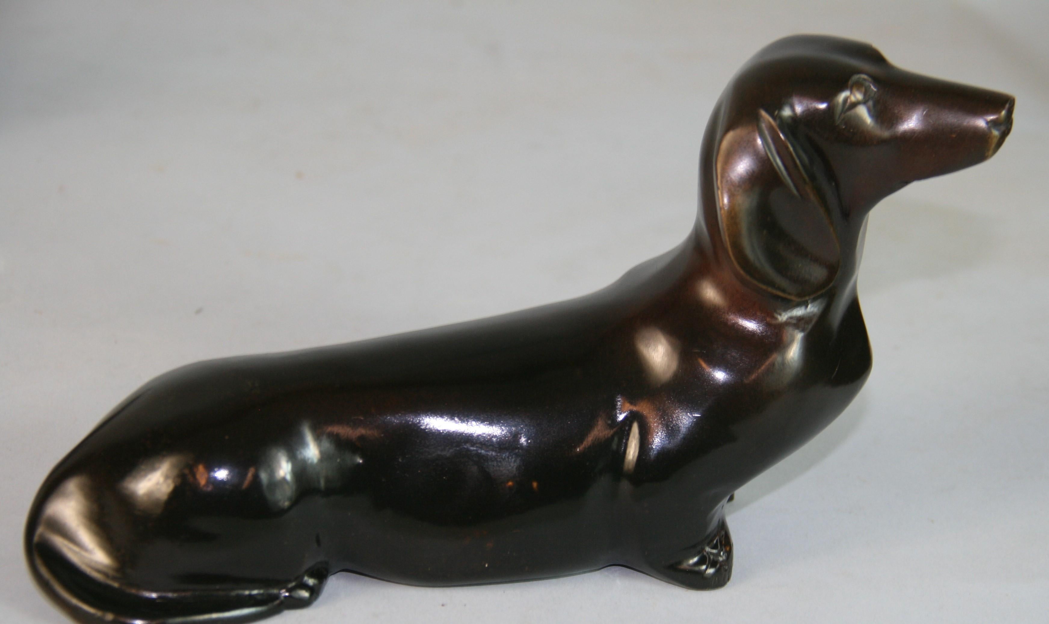 Bronze Japanese Cast bronze sculpture of a Dachshund Dog