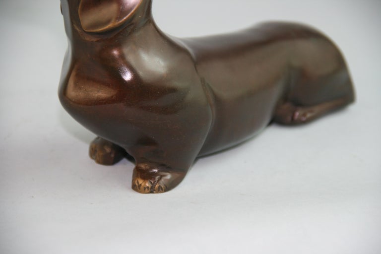 Japanese Cast bronze sculpture of a Dachshund Dog For Sale 1