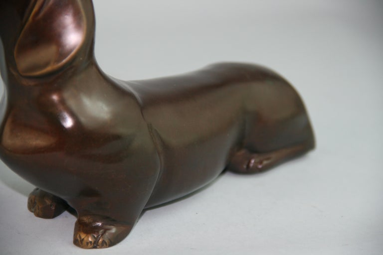 Japanese Cast bronze sculpture of a Dachshund Dog For Sale 2