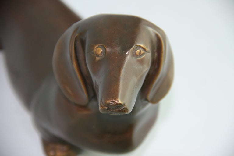 Japanese Cast bronze sculpture of a Dachshund Dog For Sale 3