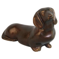 Retro Japanese Cast bronze sculpture of a Dachshund Dog