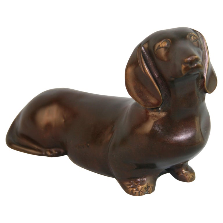 Japanese Cast bronze sculpture of a Dachshund Dog For Sale