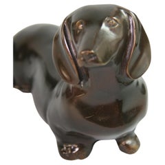 Retro Japanese Cast bronze sculpture of a Dachshund Dog