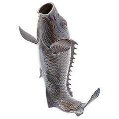 Japanese Cast Bronze Vase in the Form of a Carp, Mid-20th Century