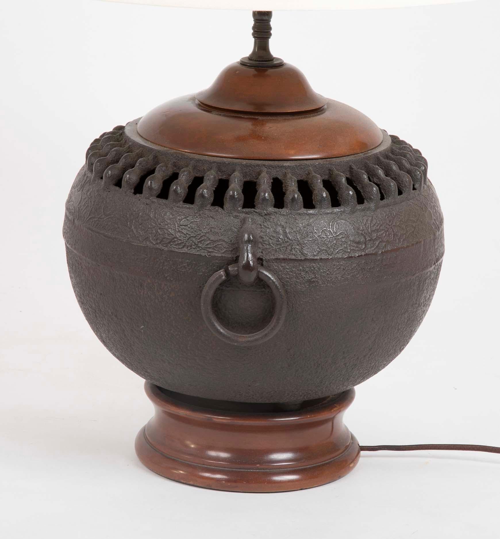 Rustic Japanese Cast Iron Hibachi Now as a Lamp
