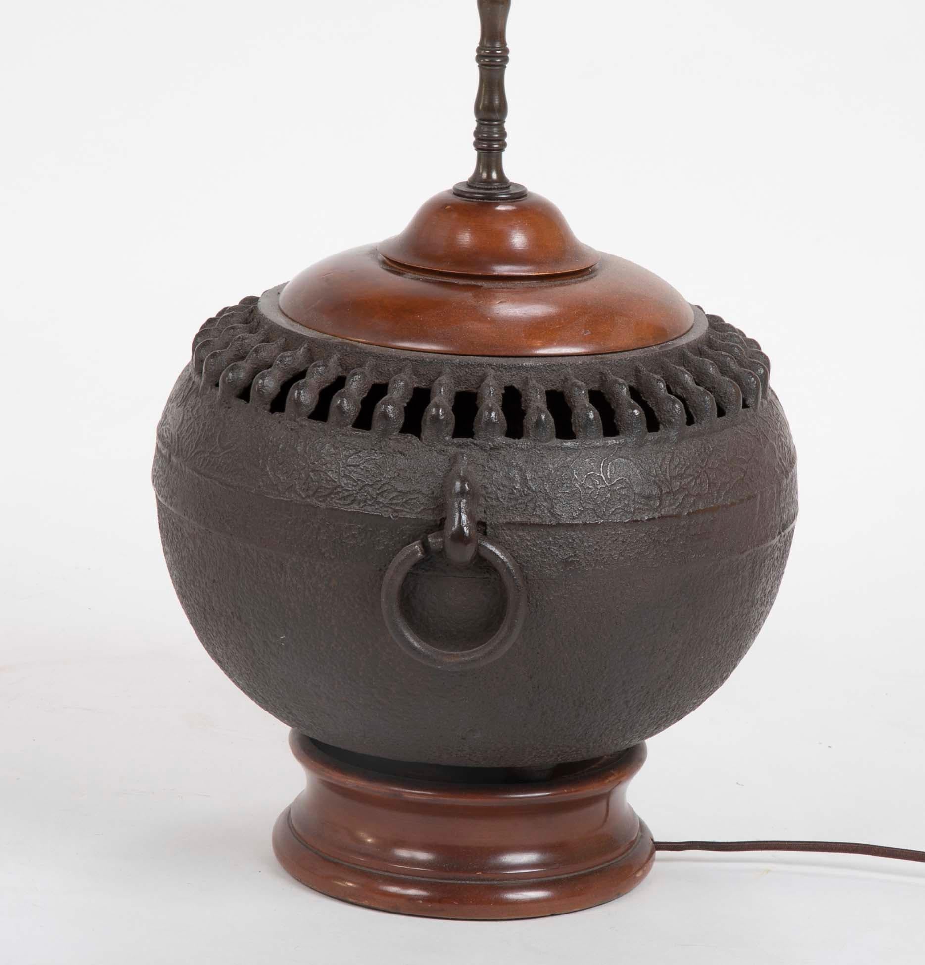 19th Century Japanese Cast Iron Hibachi Now as a Lamp