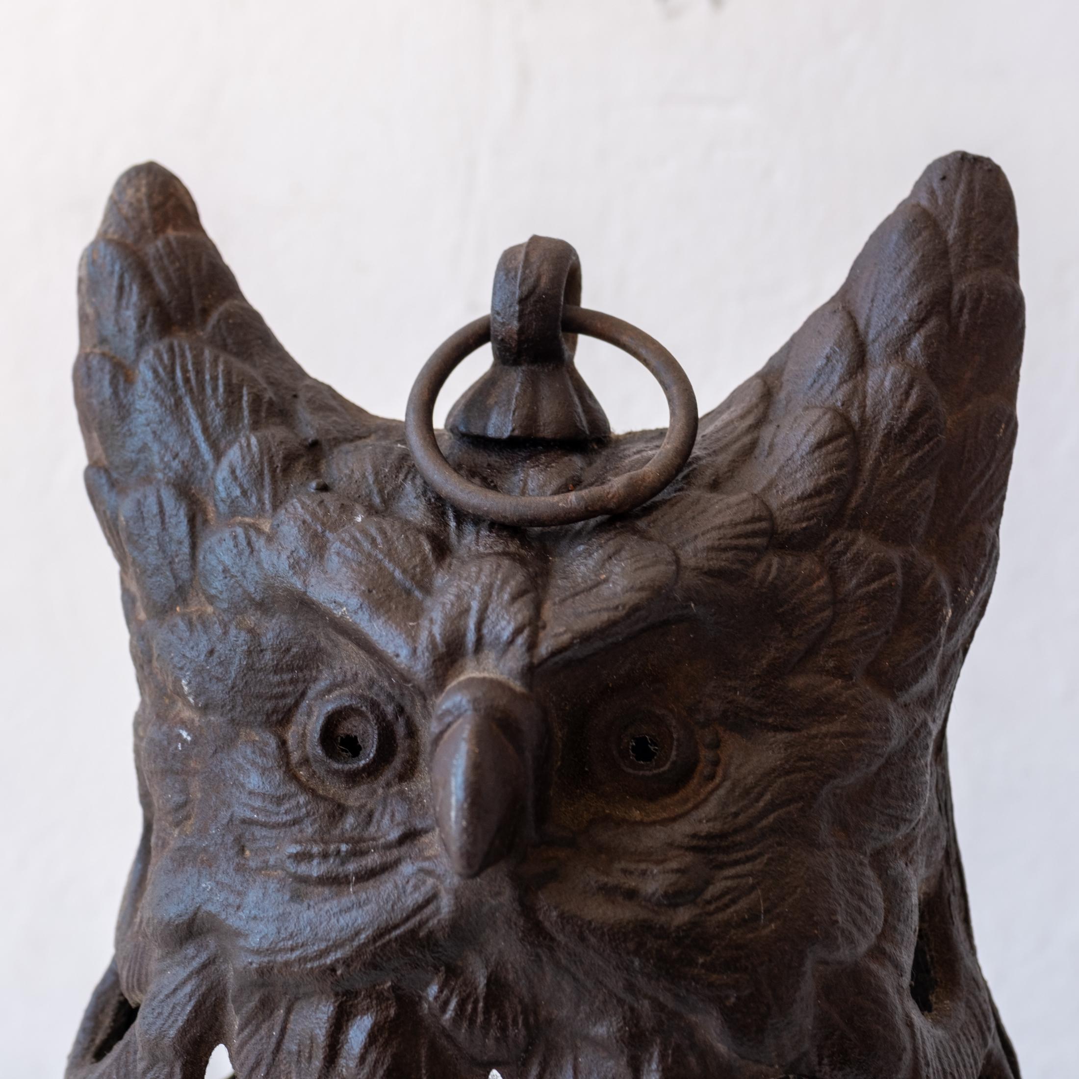Japanese Cast Iron Nambu Owl Hanging Lantern 1960s 6